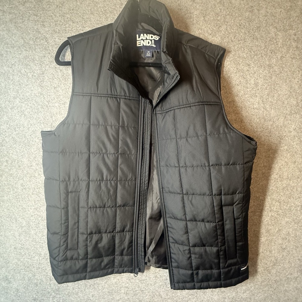 Lands End Vest Mens Medium 38-40 Black Quilted Insulated Puffer Vest